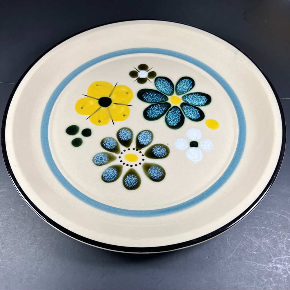 Vtg Fashion Manor Ceramic Stoneware White Anemone Floral Platter Retro 12" Japan